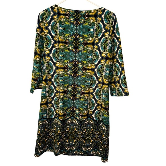 London Times Women's 3/4 Sleeve Crepe Shift Dress. Green and Blue. Size 8 - Picture 7 of 10